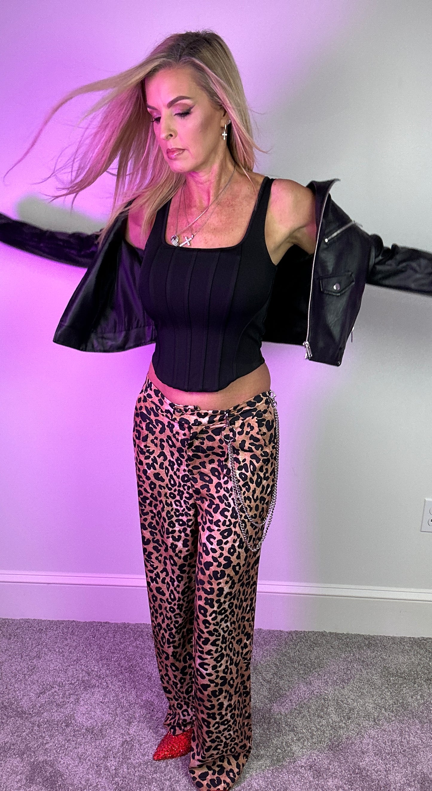 Faux Leather Black Moto Jacket with Pockets