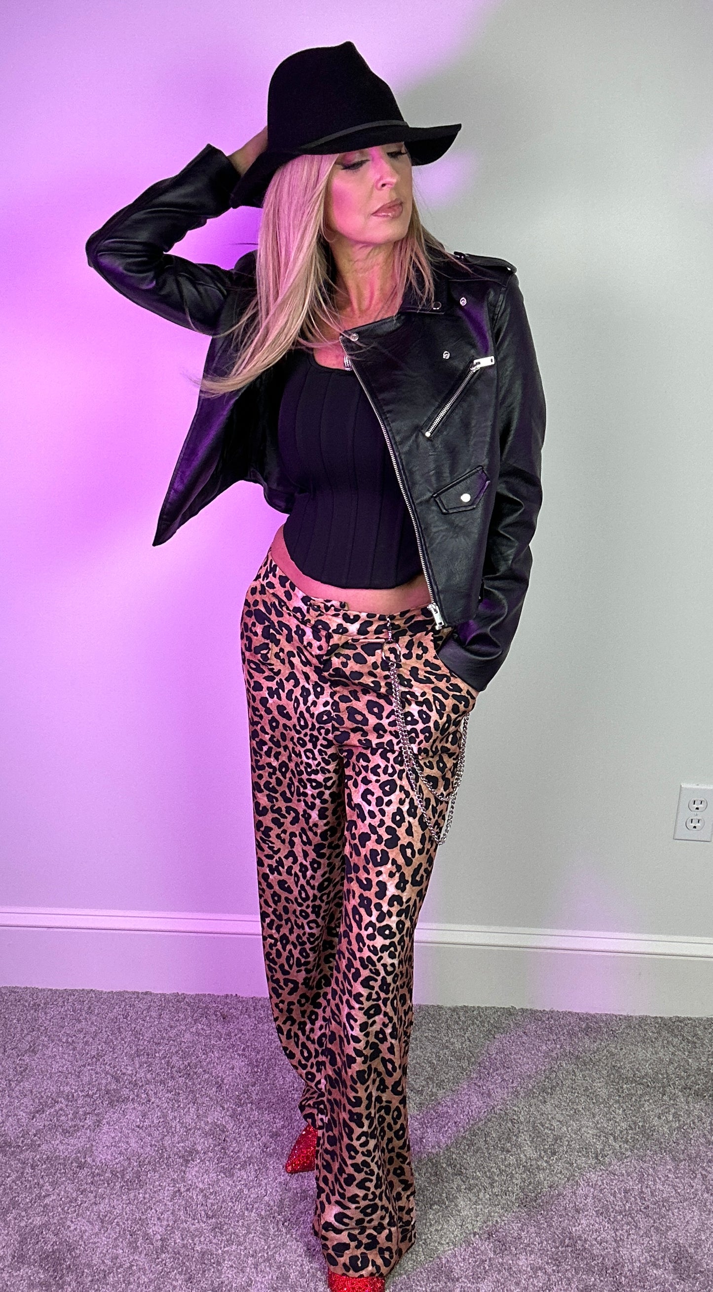 Faux Leather Black Moto Jacket with Pockets