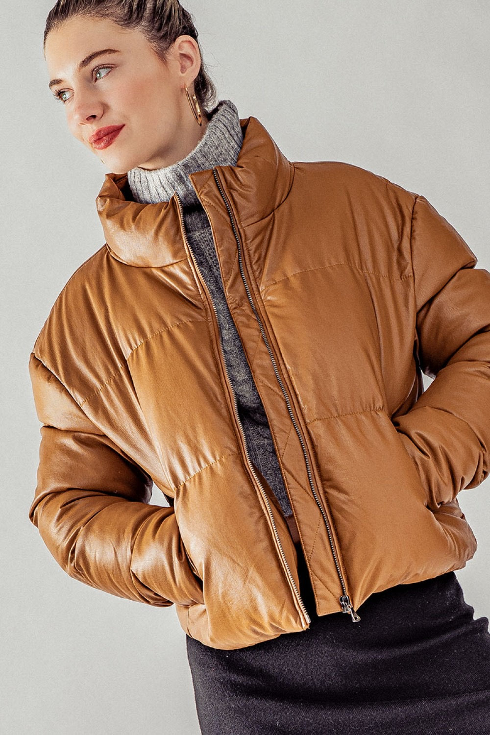 Faux Leather Puffer Jacket