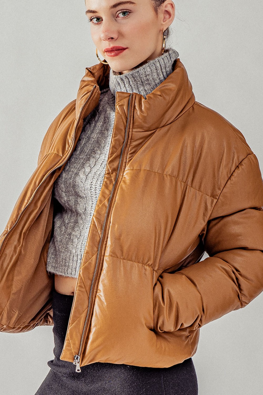 Faux Leather Puffer Jacket