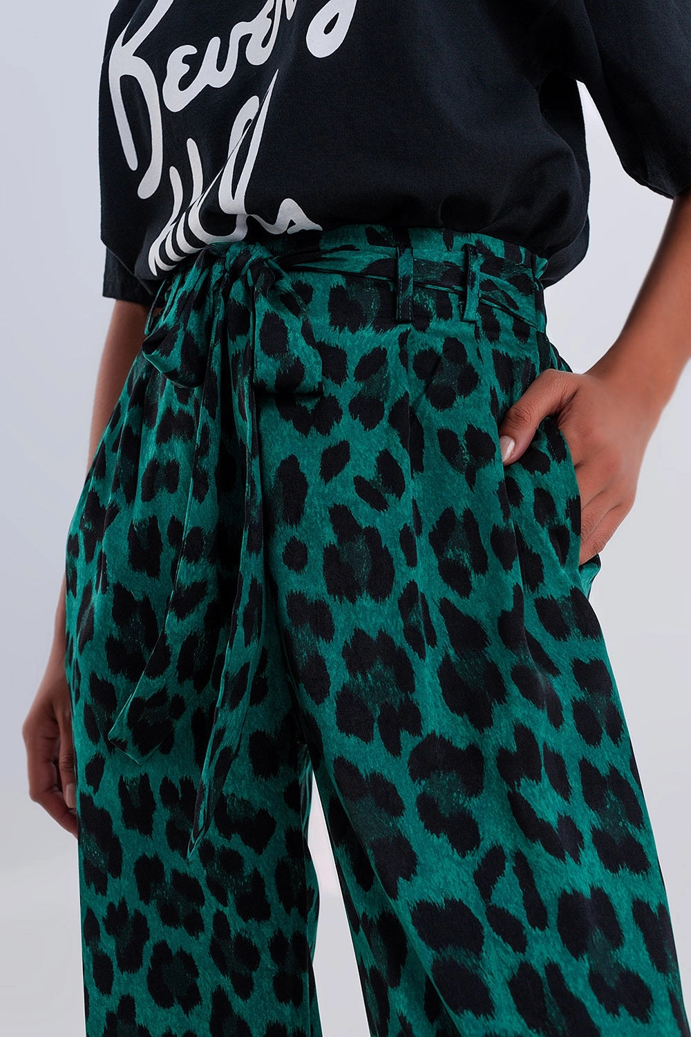 Green Wide Leg Leopard Pant