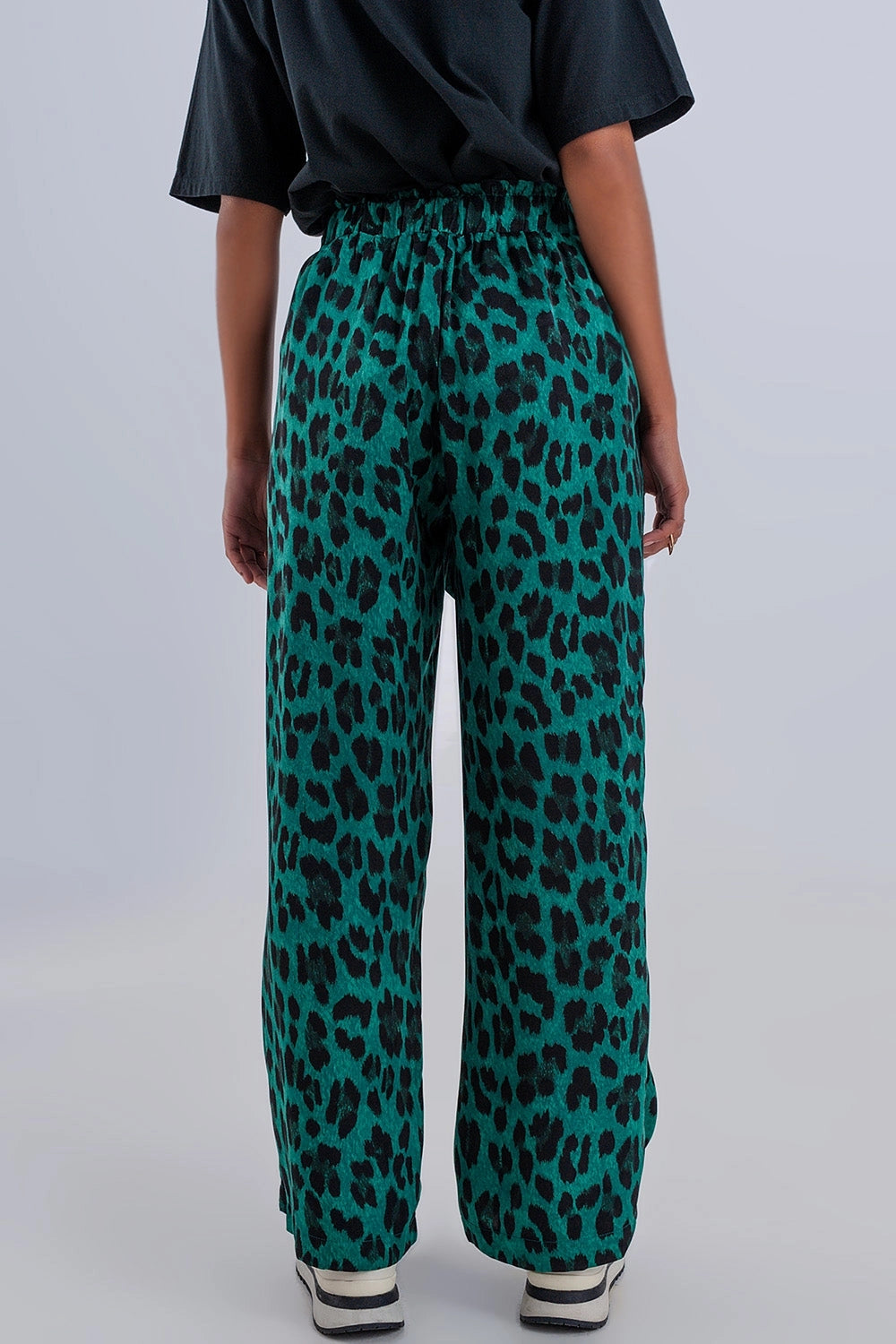 Green Wide Leg Leopard Pant