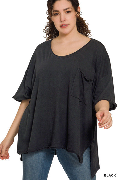 Oversized Raw Edge V Neck Tee