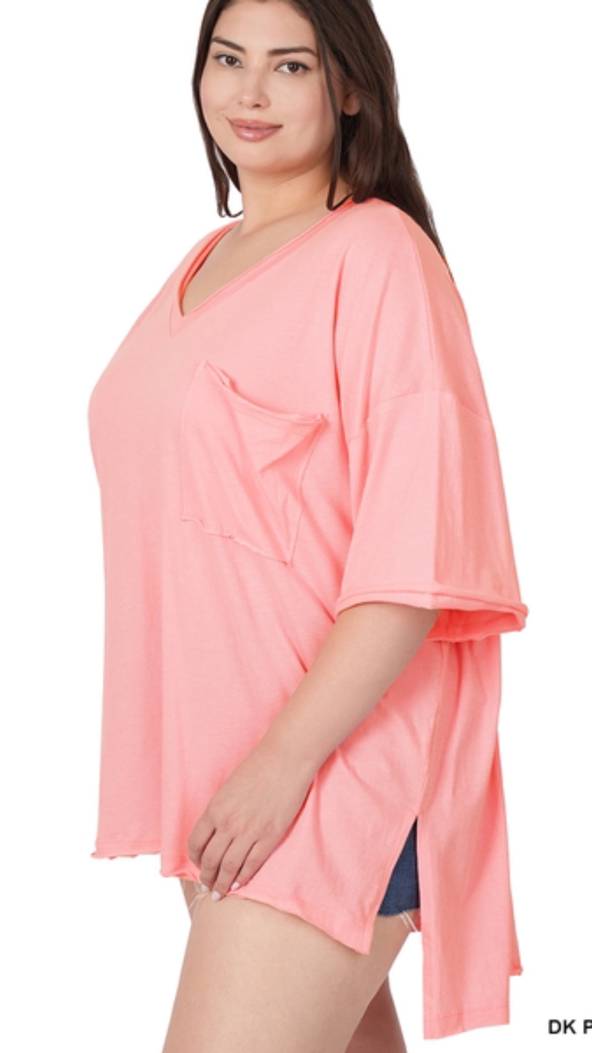 Oversized Raw Edge V Neck Tee