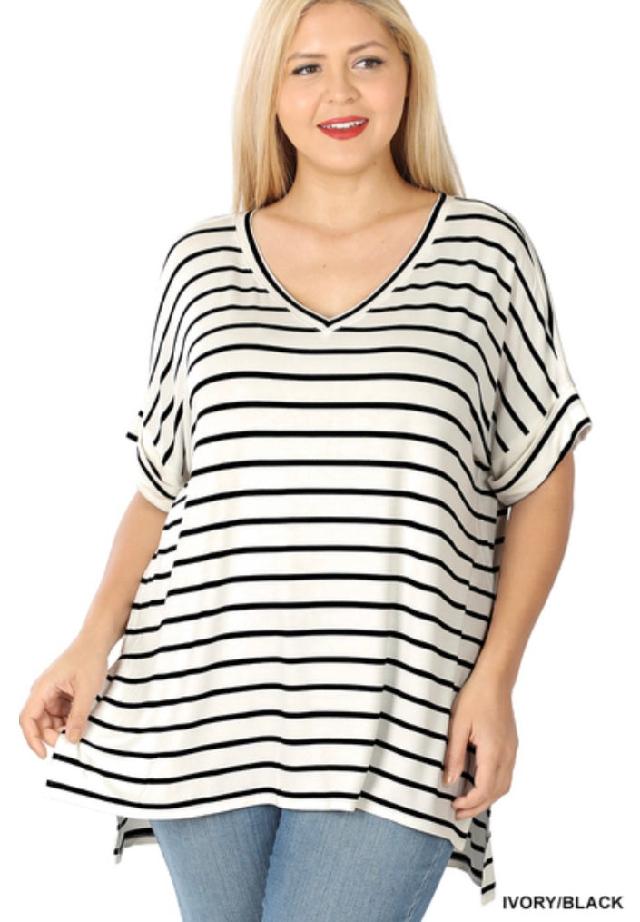 Stripped V neck Tee