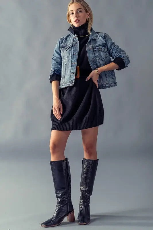 Distressed denim trucker jacket