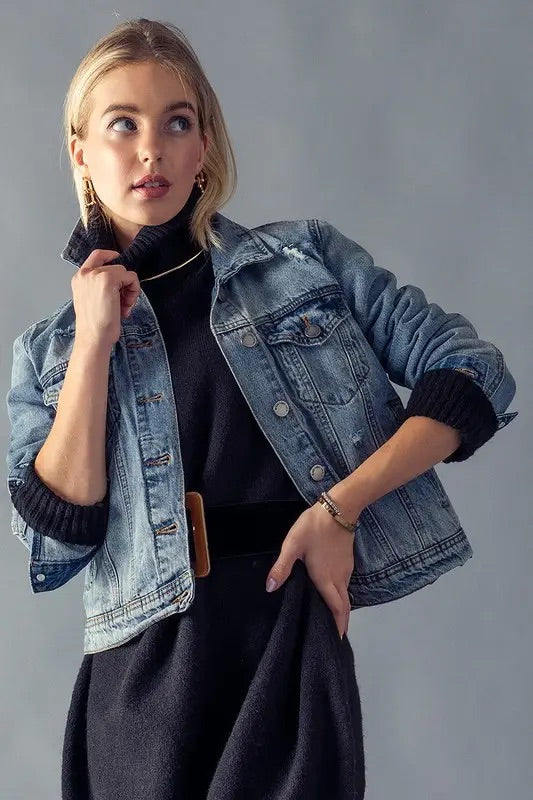 Distressed denim trucker jacket