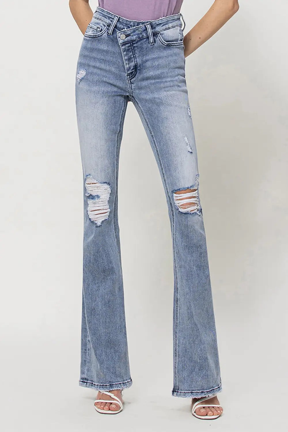 High Rise Criss Cross Flare Jeans