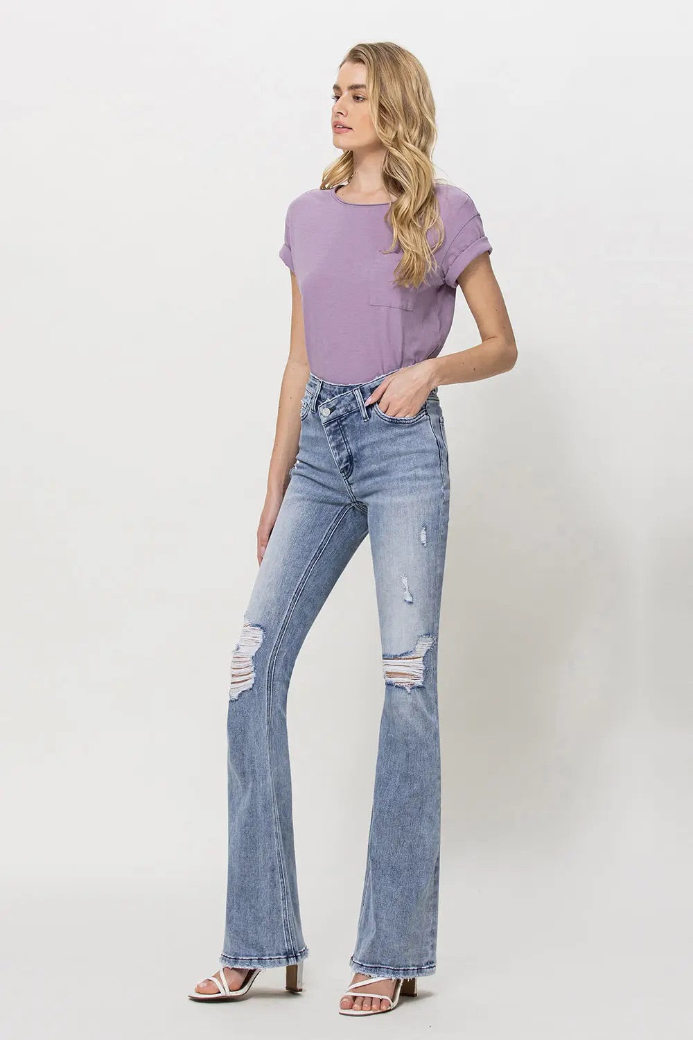 High Rise Criss Cross Flare Jeans
