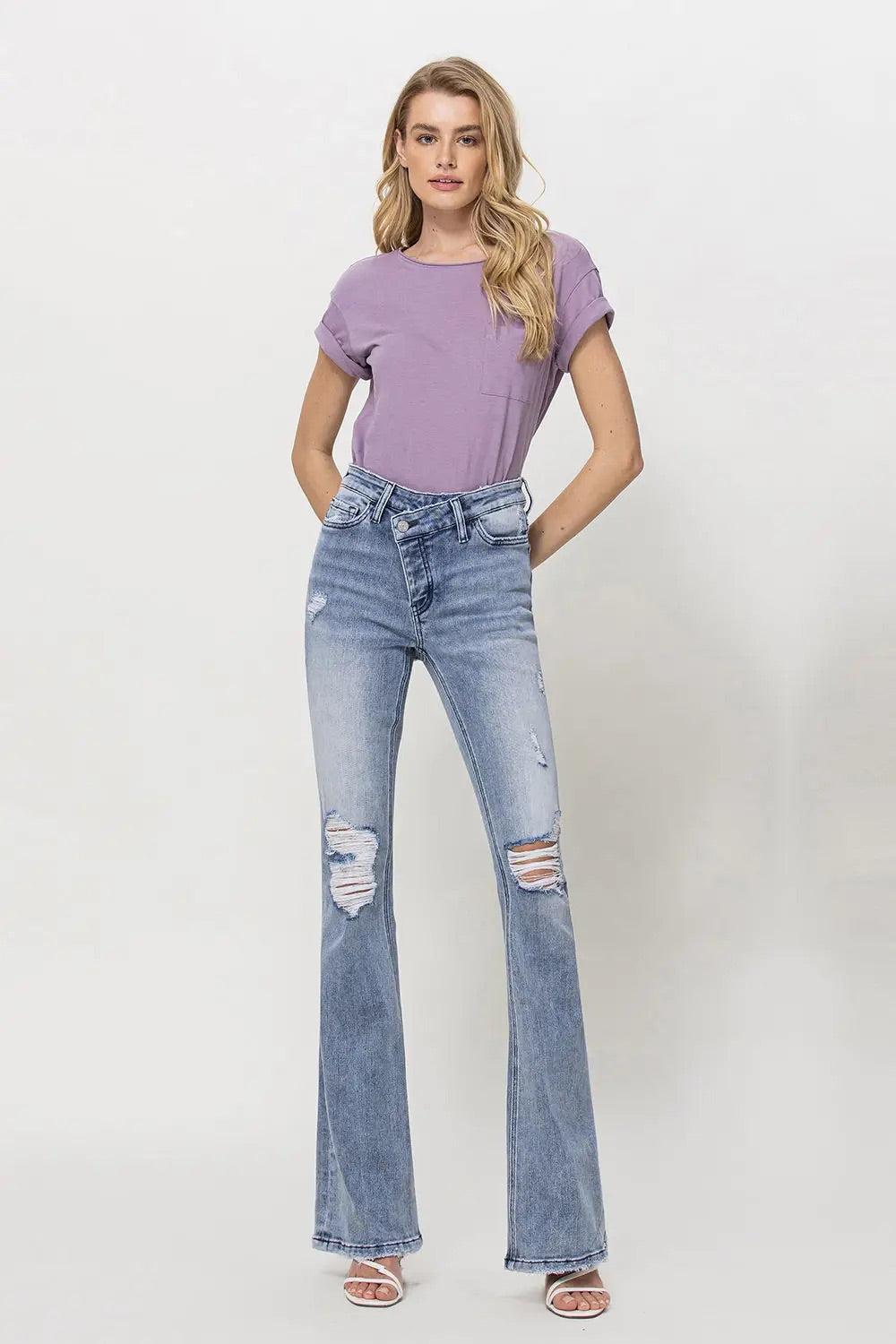 High Rise Criss Cross Flare Jeans