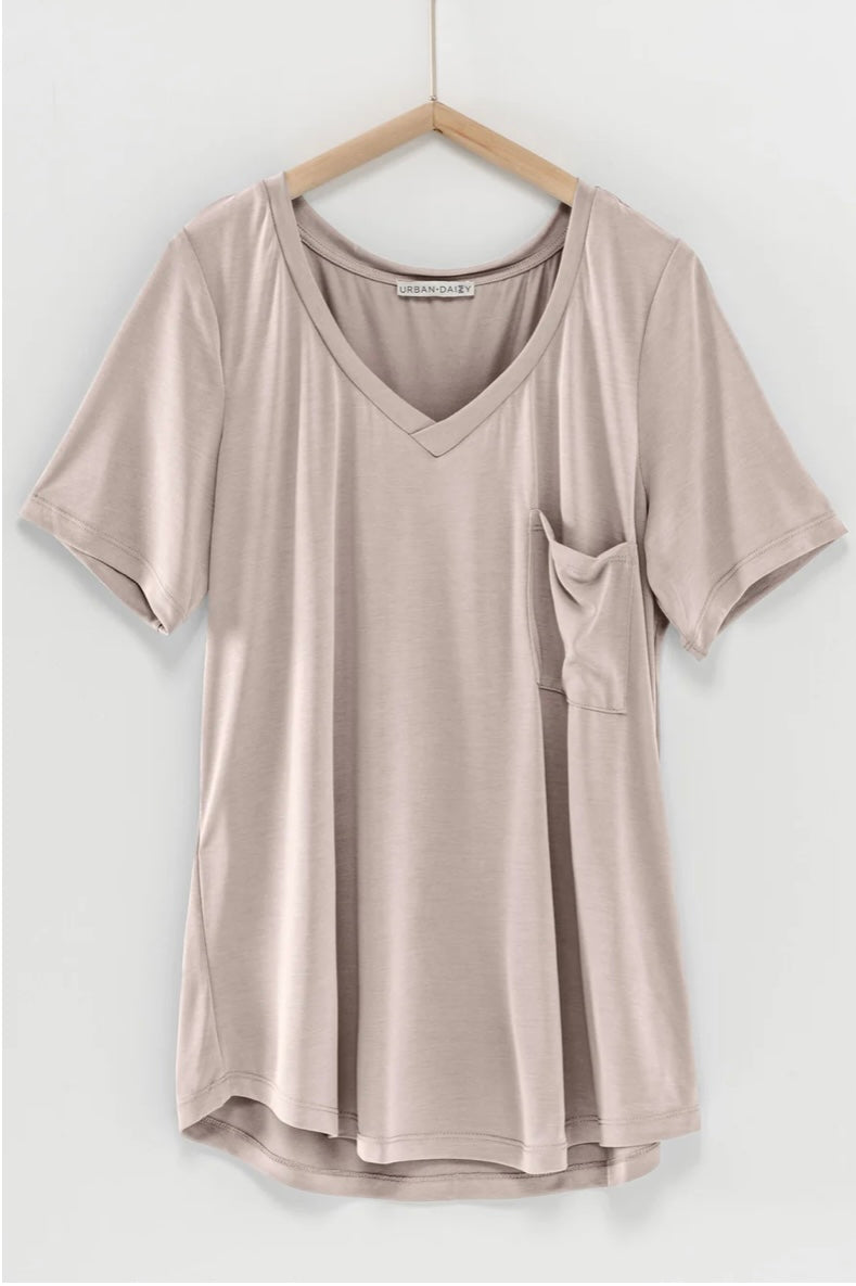 Solid V Neck Basic Pocket Tee