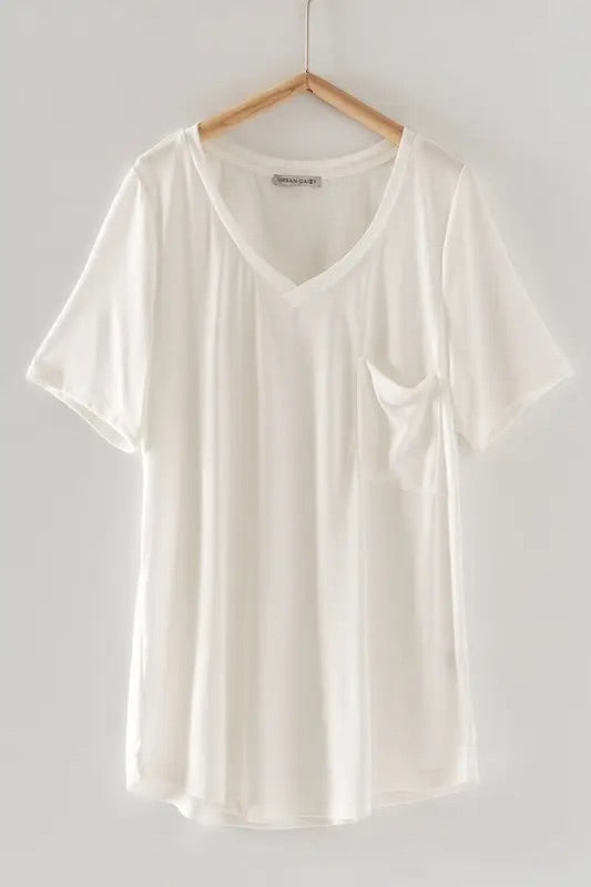 Solid V Neck Basic Pocket Tee