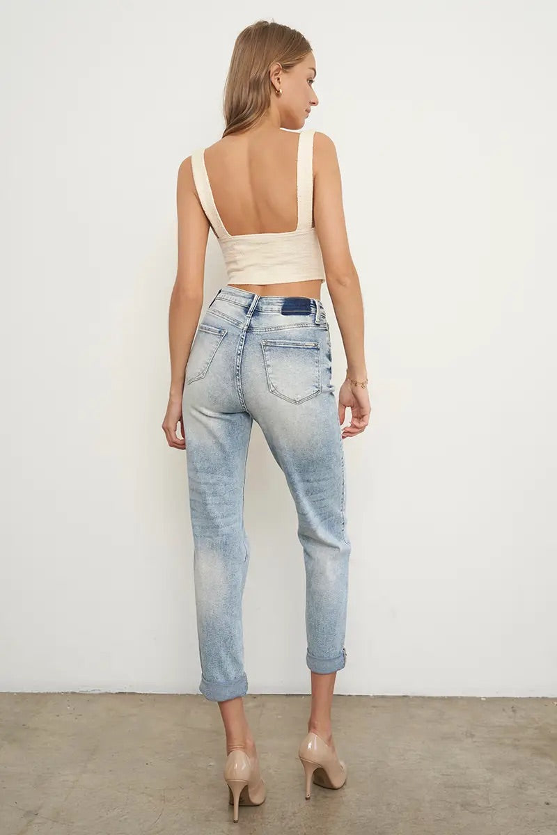 High Rise Distressed Girlfriend Jeans